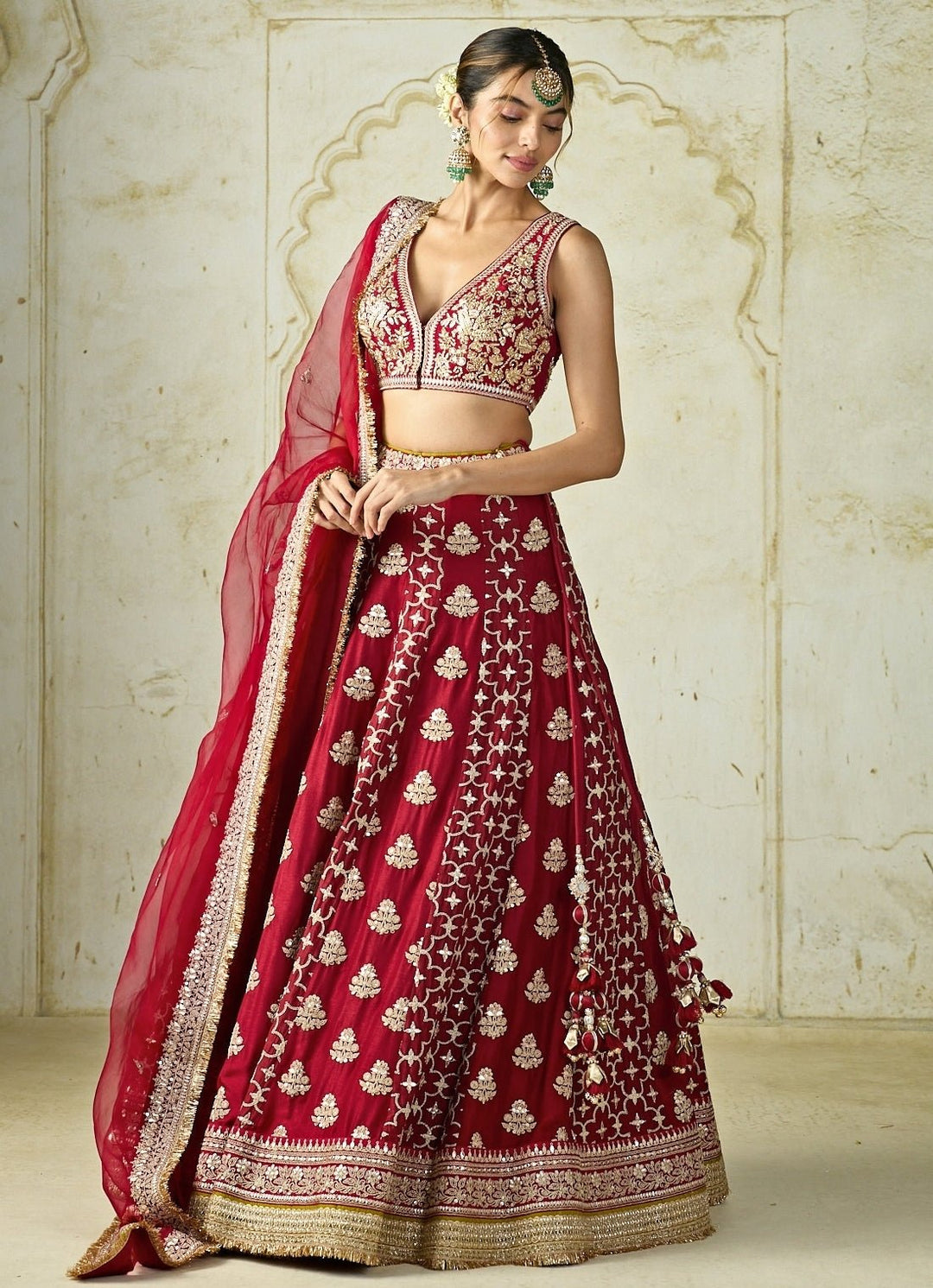 Gopi Vaid Red Tussar Bridal Lehenga SetFabilicious Fashion