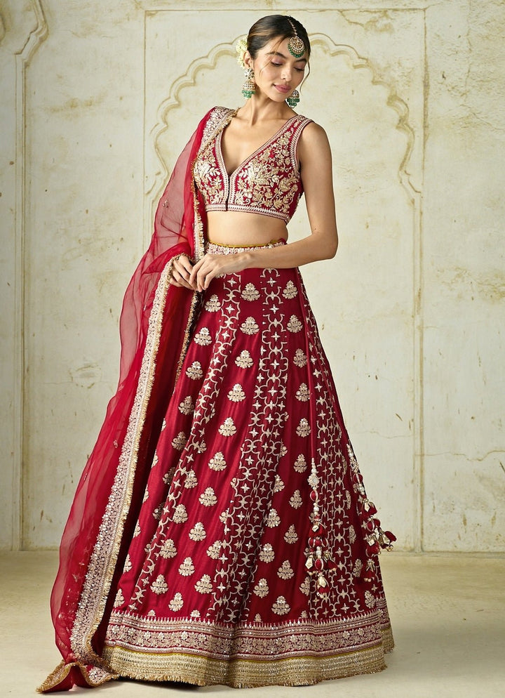 Gopi Vaid Red Tussar Bridal Lehenga SetFabilicious Fashion