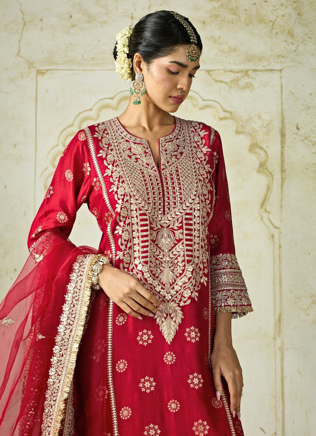 Gopi Vaid Red Tussar Kurta Palazzo SetFabilicious Fashion