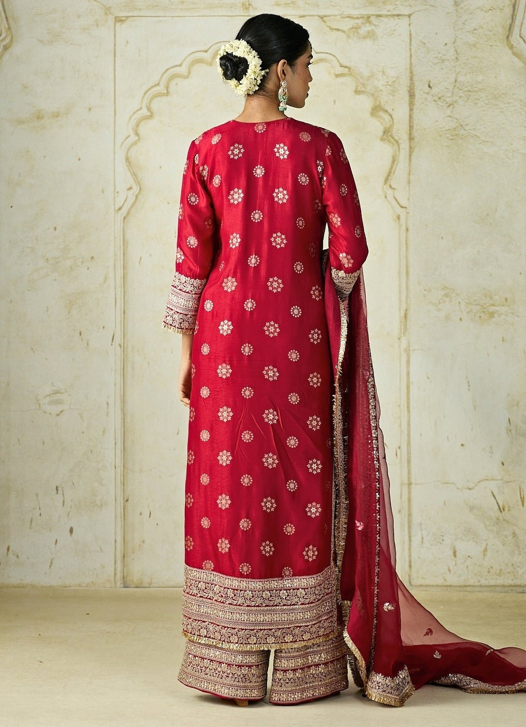 Gopi Vaid Red Tussar Kurta Palazzo SetFabilicious Fashion