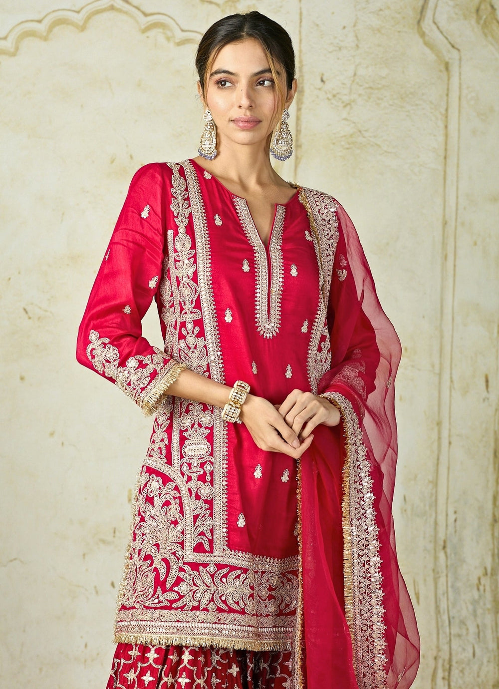 Gopi Vaid Red Tussar Kurta Sharara SetFabilicious Fashion