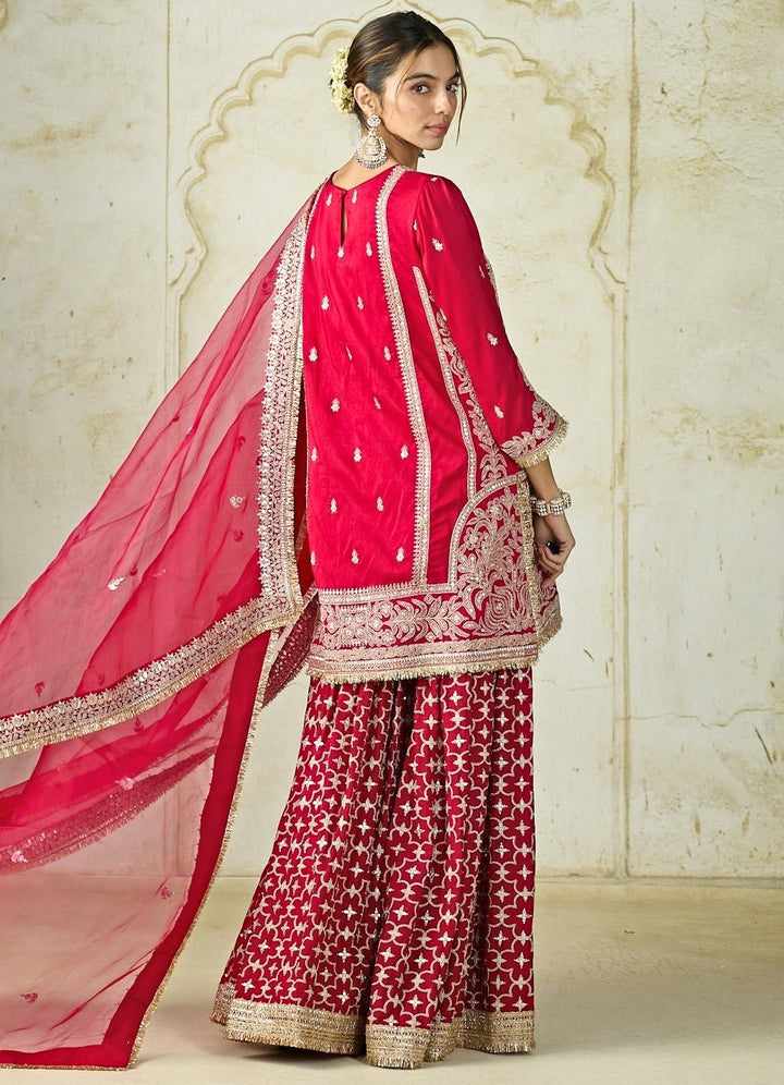 Gopi Vaid Red Tussar Kurta Sharara SetFabilicious Fashion