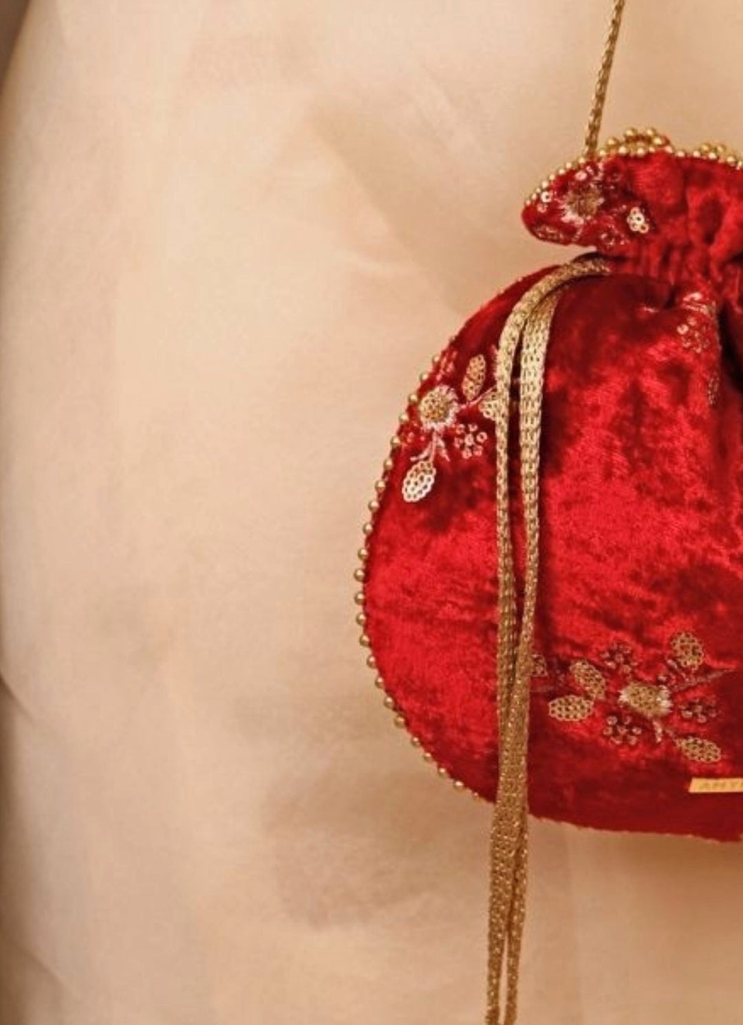 Red Velvet Embroidered Potli Amyra - Fabilicious Fashion