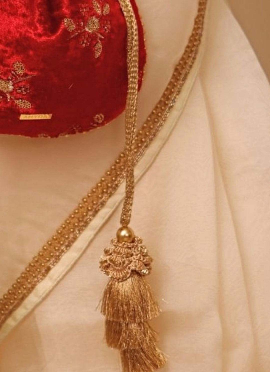 Red Velvet Embroidered Potli Amyra - Fabilicious Fashion