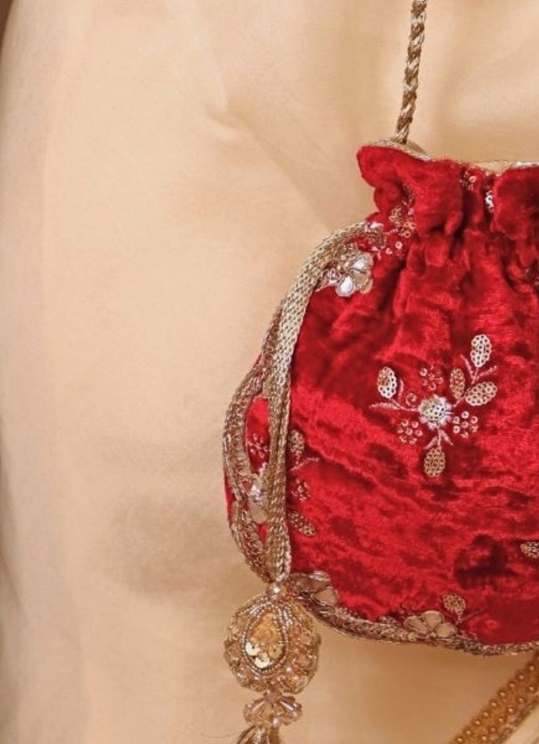 Red Velvet Embroidered Potli Amyra - Fabilicious Fashion