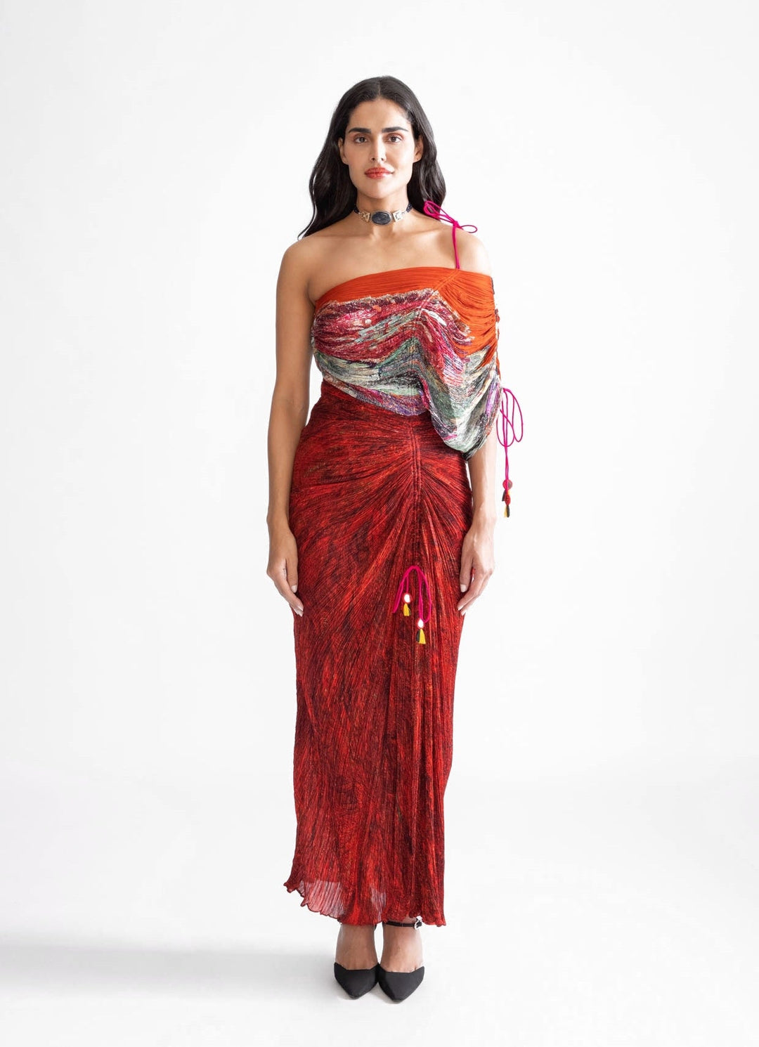 Red Wave And Daisy Print Dress Saaksha & Kinni - Fabilicious Fashion