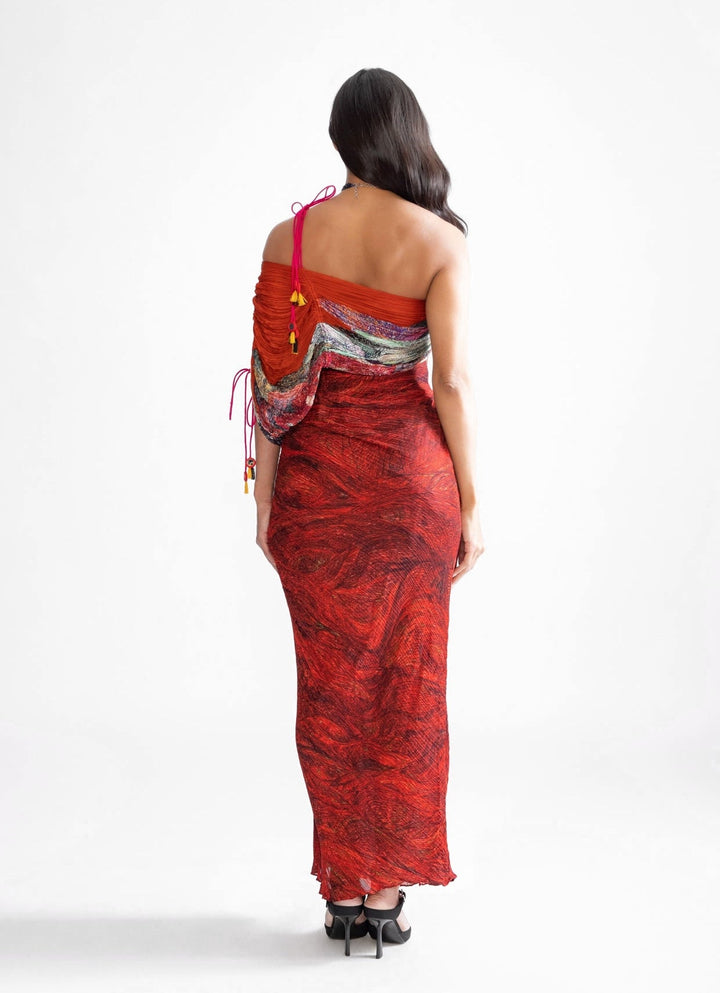 Red Wave And Daisy Print Dress Saaksha & Kinni - Fabilicious Fashion