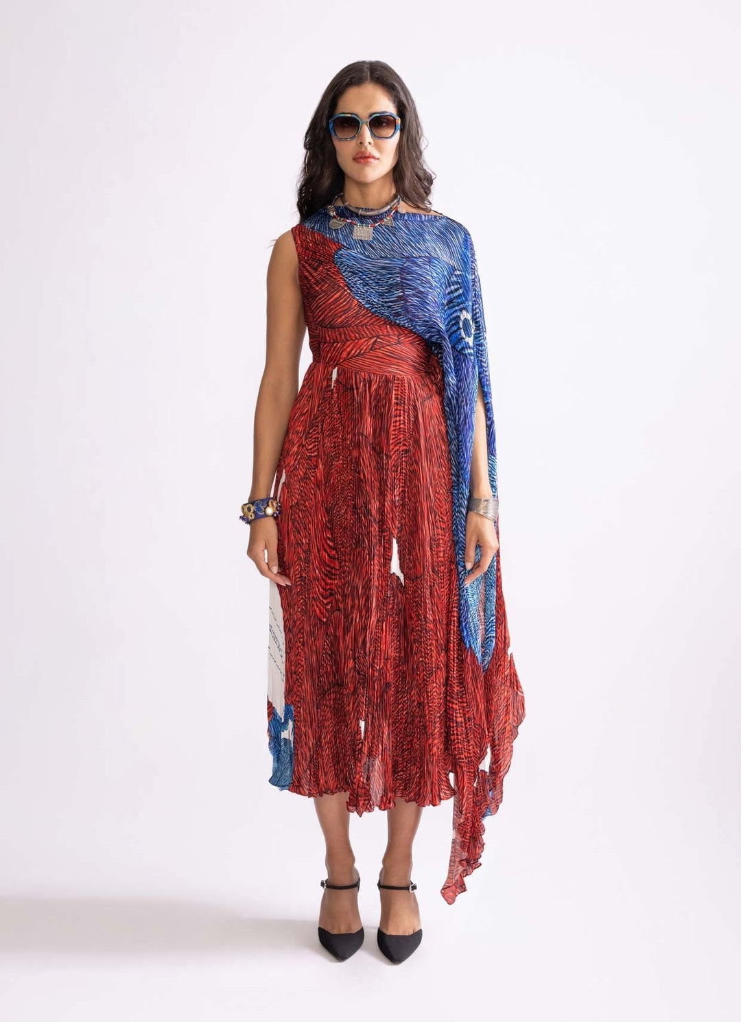 Red Wave Print Dress Saaksha & Kinni - Fabilicious Fashion