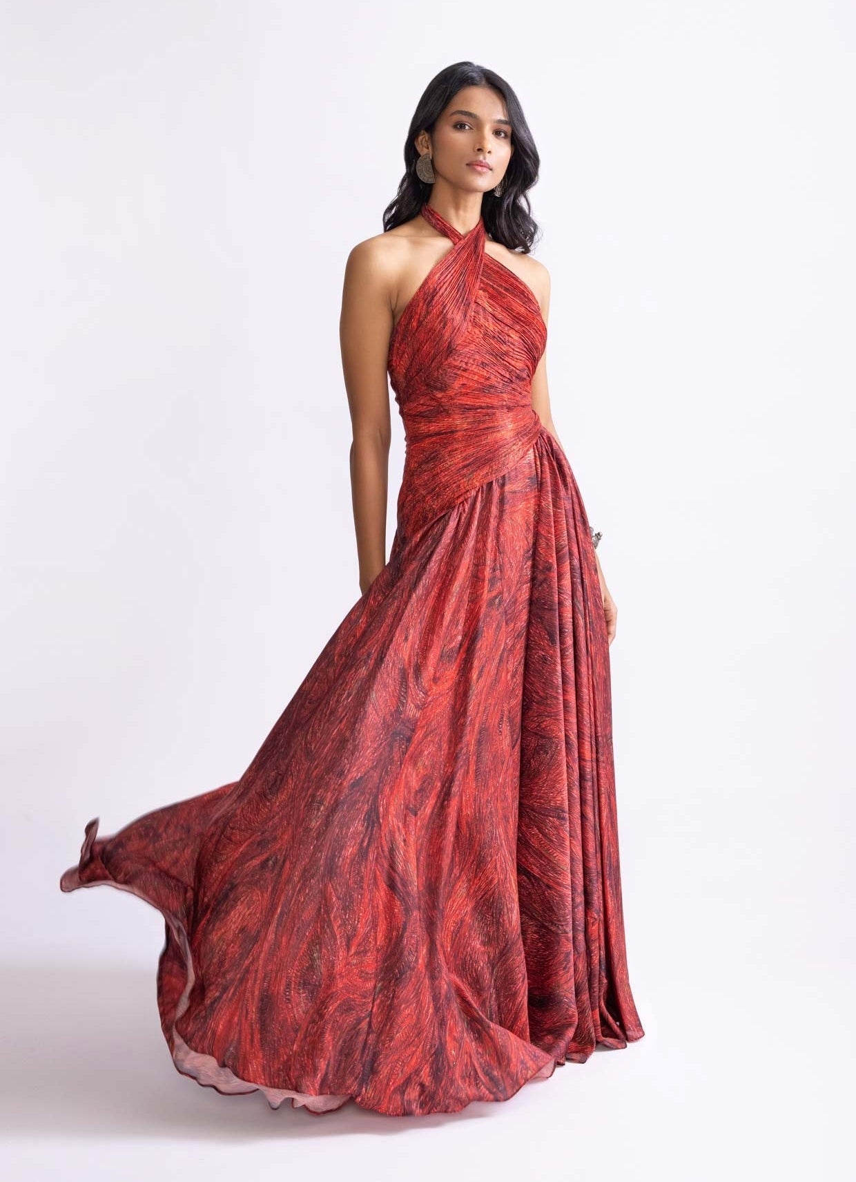 Red wave print dress — casual Valentine’s Day Indian outfit