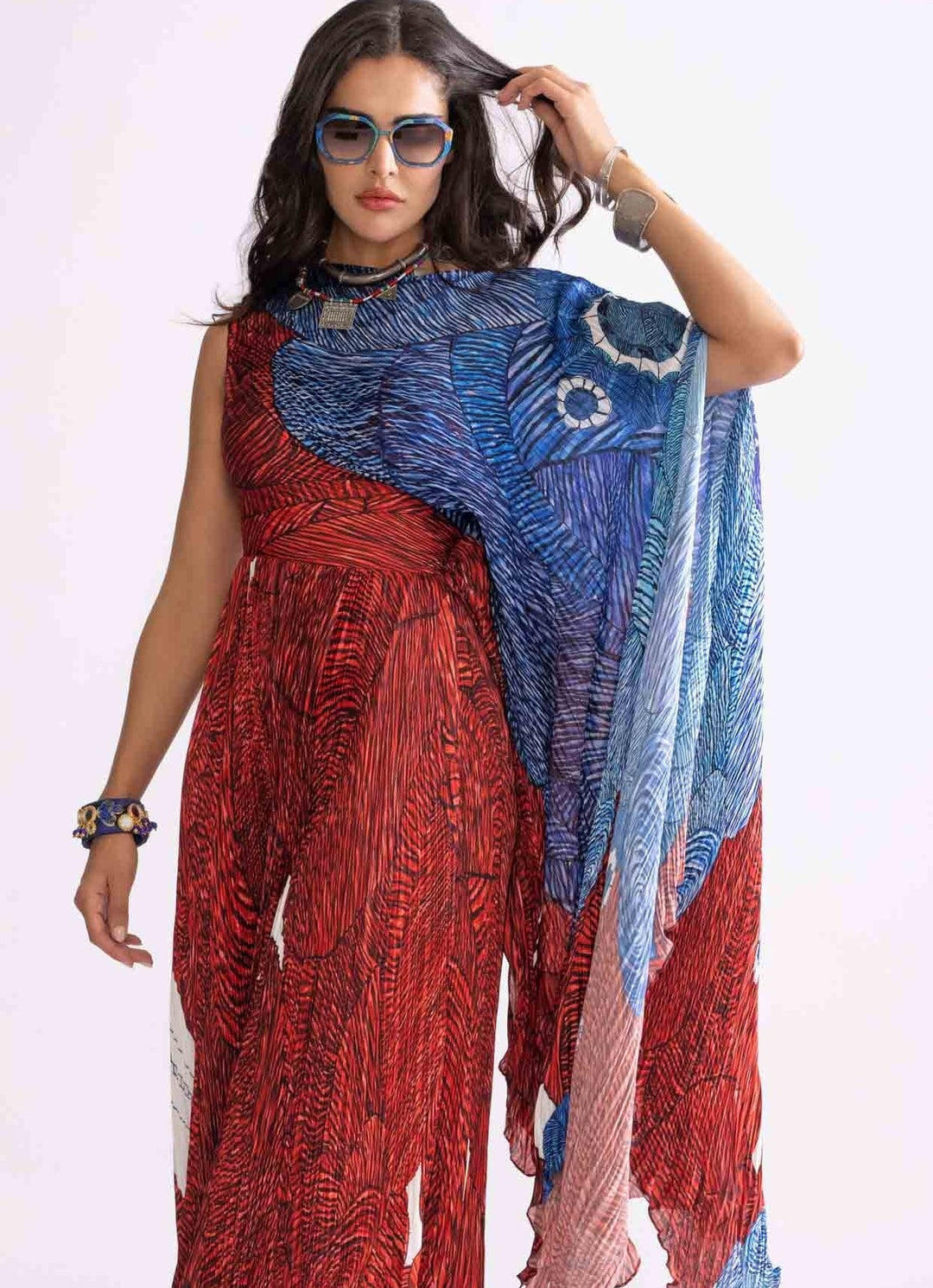 Red Wave Print Dress Saaksha & Kinni - Fabilicious Fashion