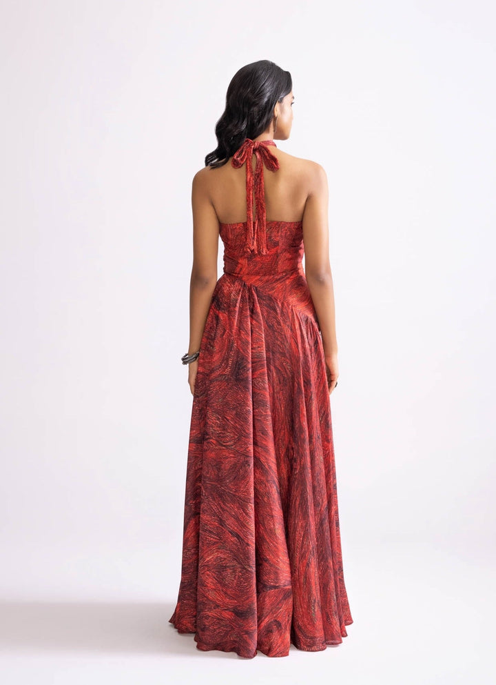 Red Wave Print Dress Saaksha & Kinni - Fabilicious Fashion