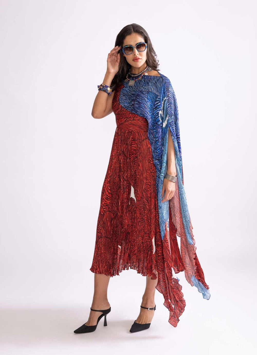 Red Wave Print Dress Saaksha & Kinni - Fabilicious Fashion