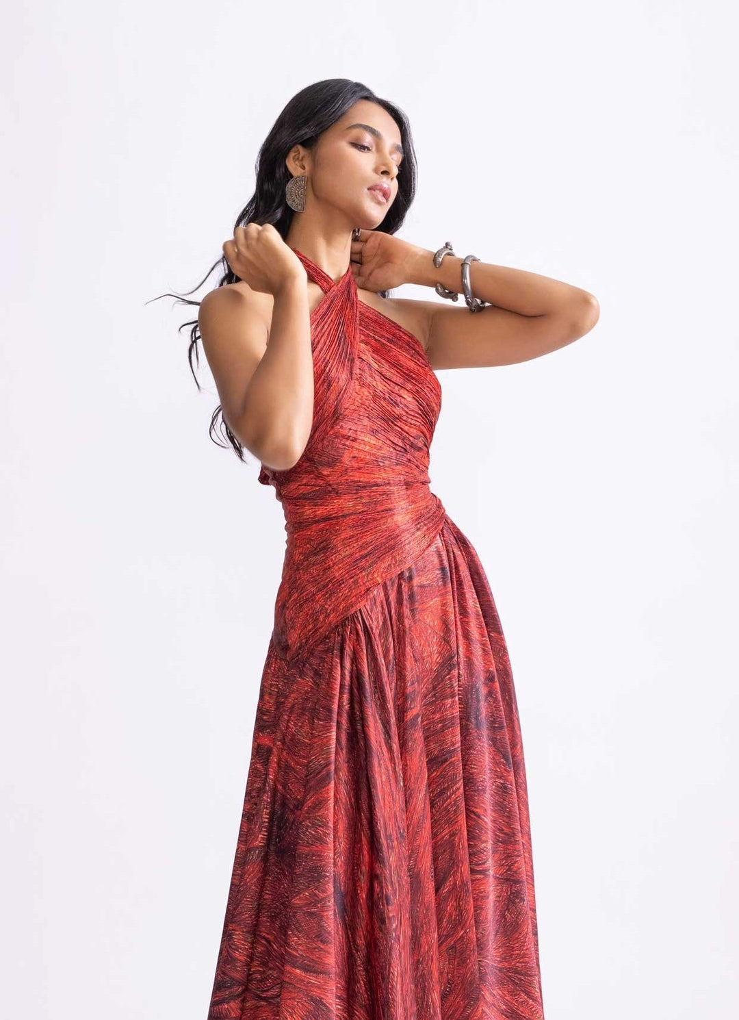 Red Wave Print Dress Saaksha & Kinni - Fabilicious Fashion