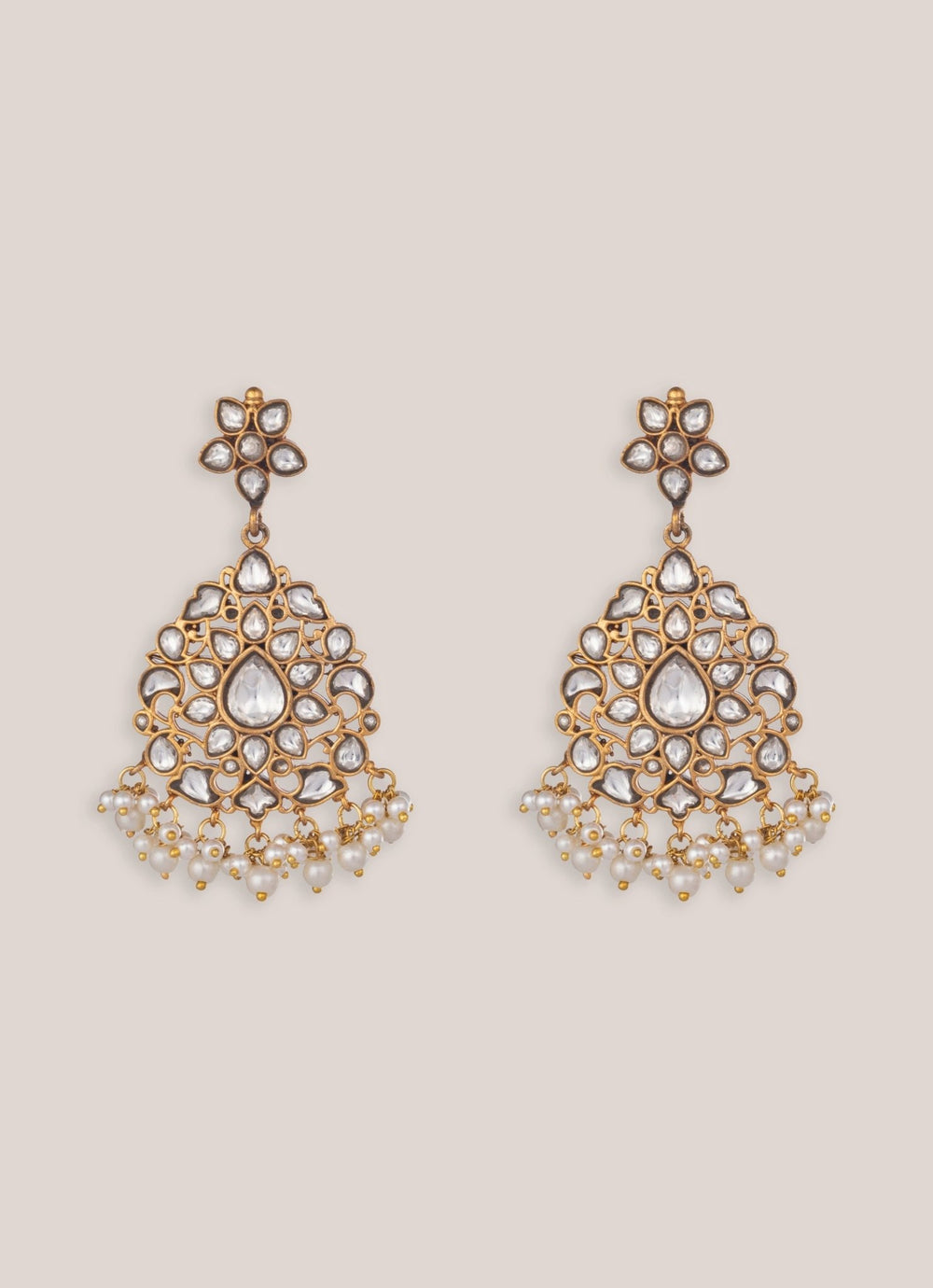 Zevar by Geeta Regal Gold Finish Kundan Dangler EarringsFabilicious Fashion