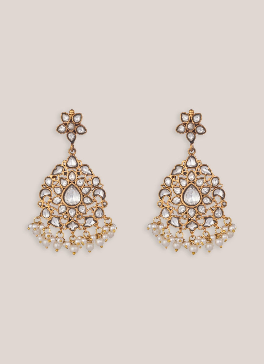 Zevar by Geeta Regal Gold Finish Kundan Dangler EarringsFabilicious Fashion