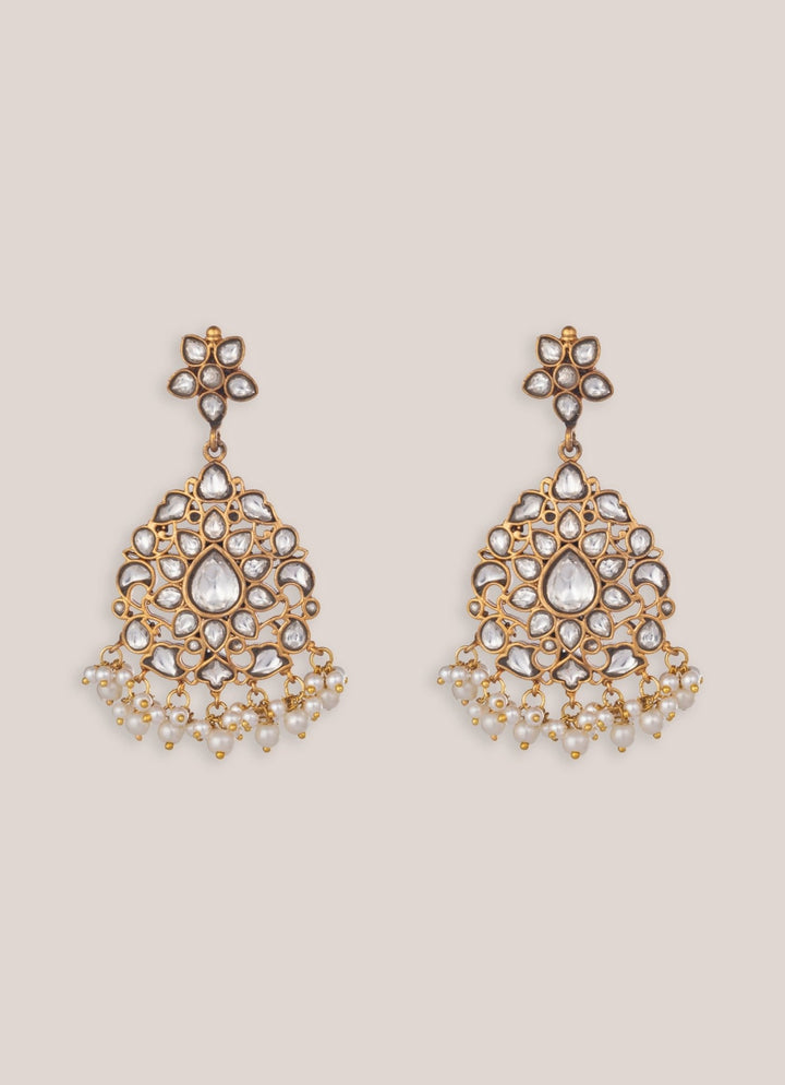 Zevar by Geeta Regal Gold Finish Kundan Dangler EarringsFabilicious Fashion