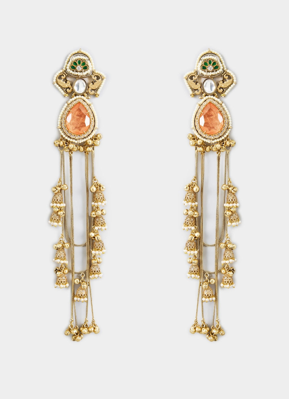 Regal Gold Plated Orange Long Dangle Earrings Vivinia By Vidhi Mehra - Fabilicious Fashion