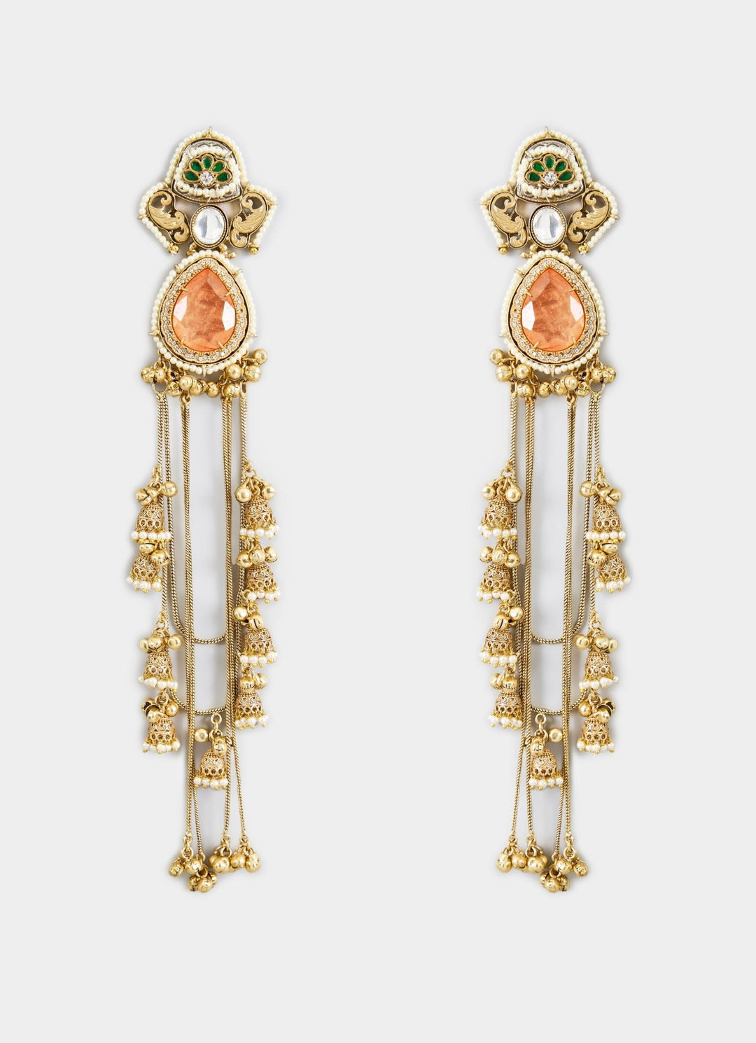 Regal Gold Plated Orange Long Dangle Earrings Vivinia By Vidhi Mehra - Fabilicious Fashion