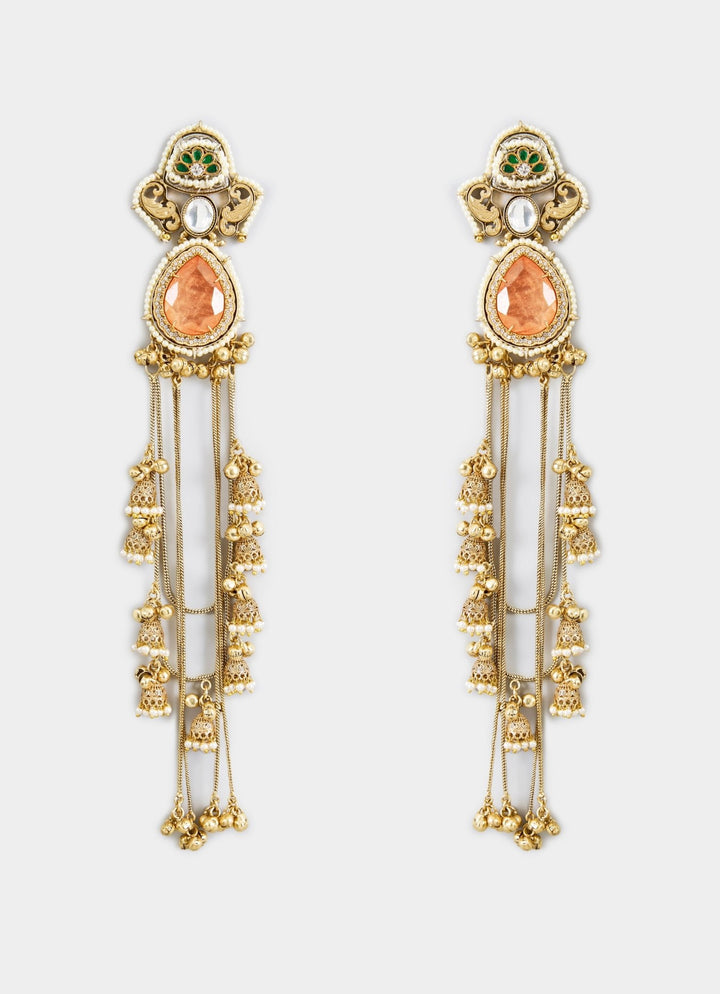 Regal Gold Plated Orange Long Dangle Earrings Vivinia By Vidhi Mehra - Fabilicious Fashion