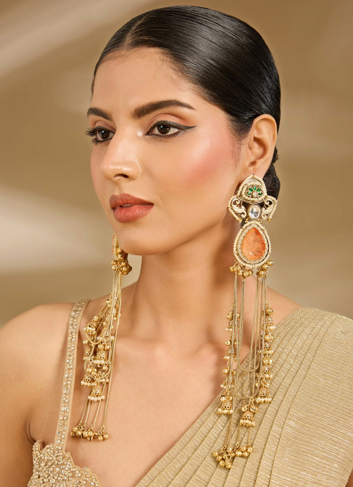 Regal Gold Plated Orange Long Dangle Earrings Vivinia By Vidhi Mehra - Fabilicious Fashion