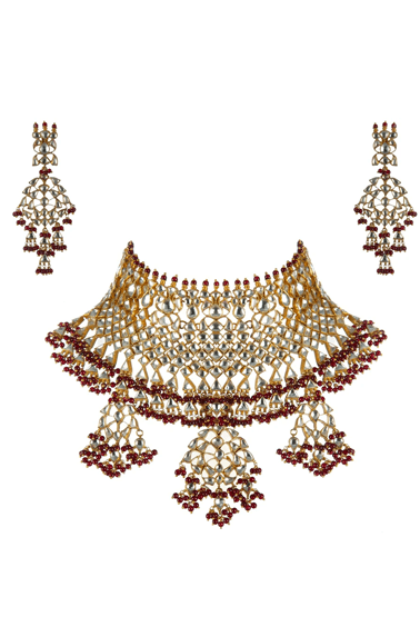 Regal Red Jhaalar Bridal Set Riana by Shikha Jindal - Fabilicious Fashion