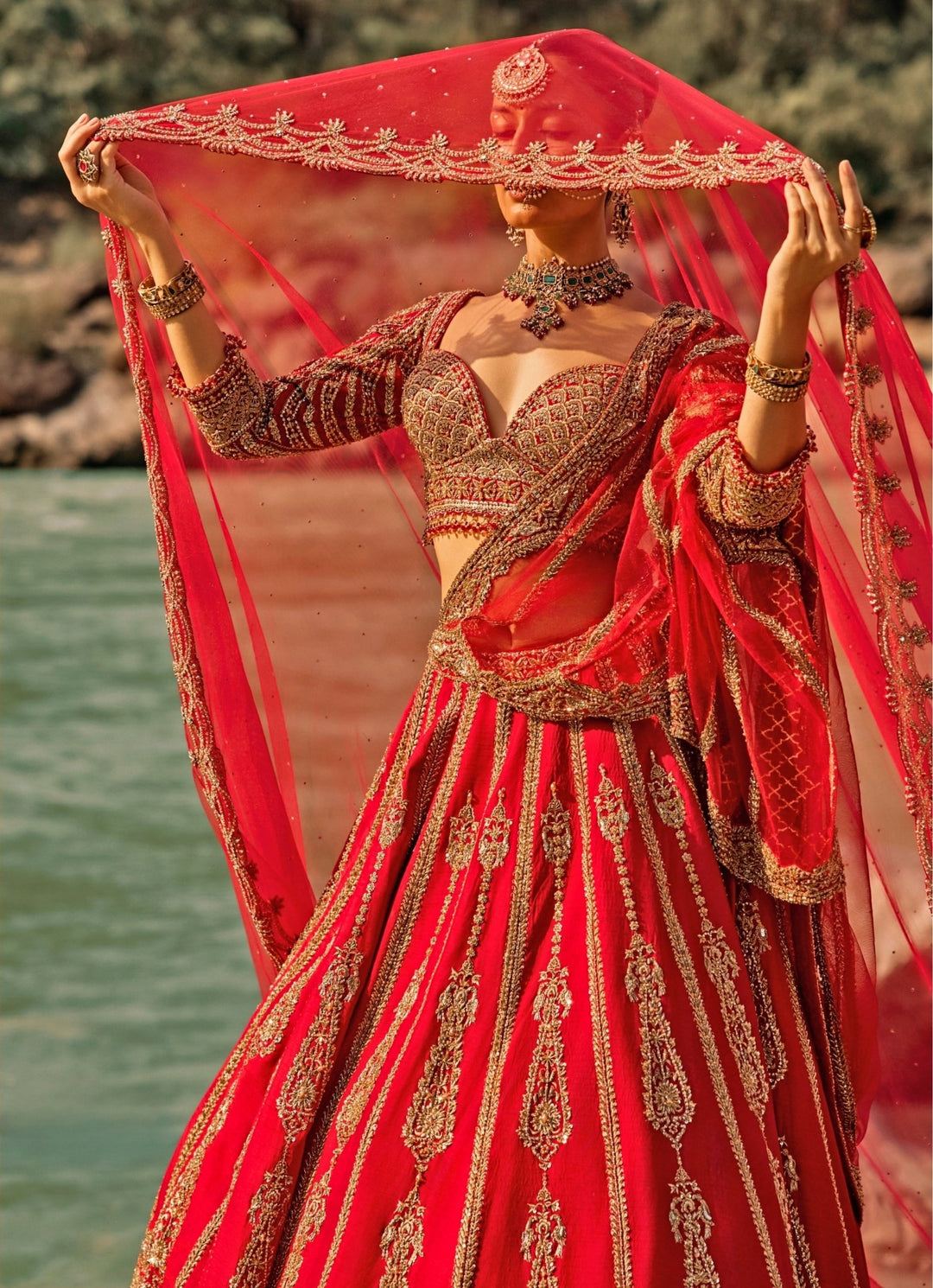 Nitika Gujral Regal Red Raw Silk Bridal Lehenga SetFabilicious Fashion