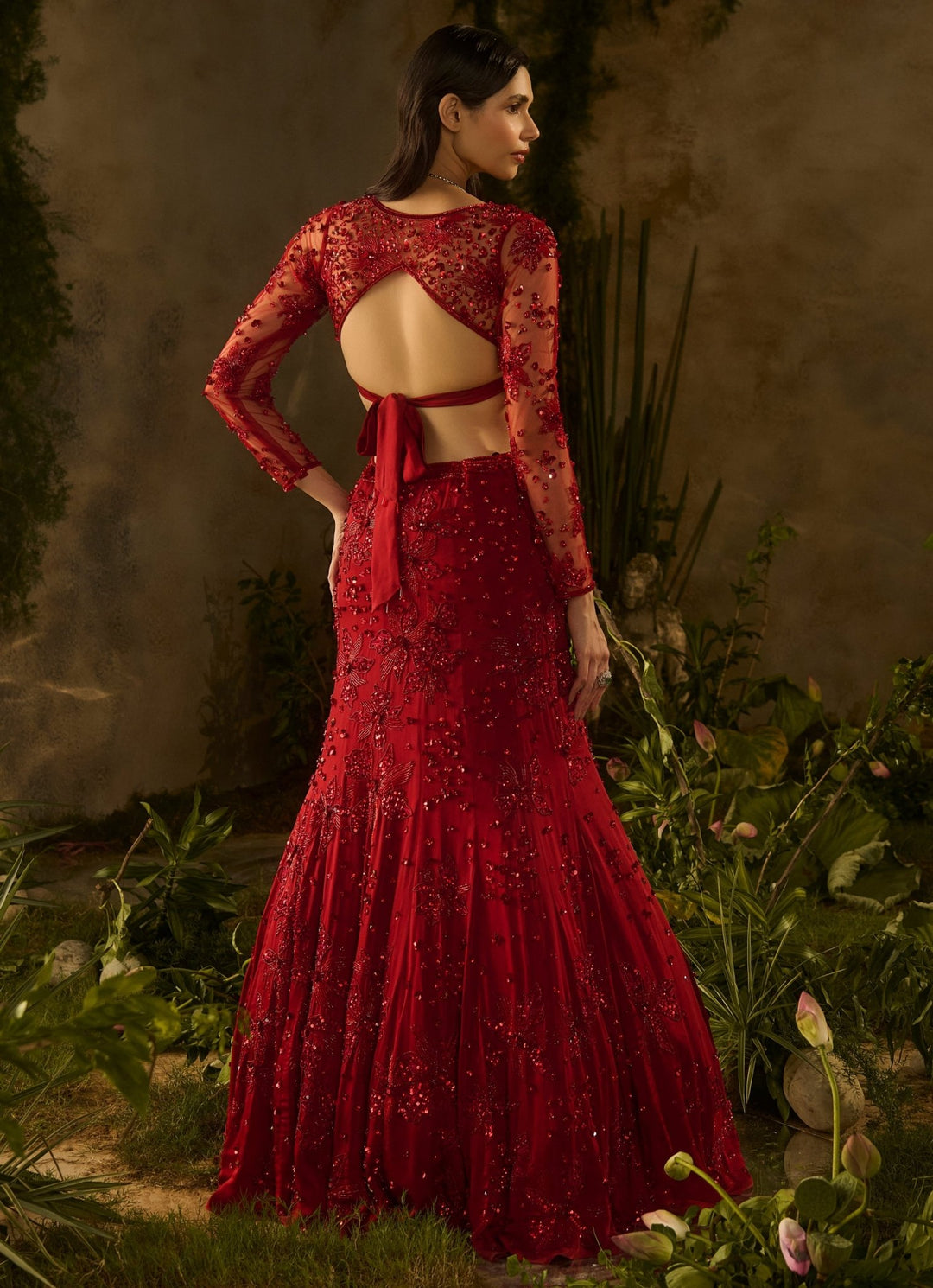 Regal Red Satin Georgette Lehenga Set Parul Gandhi - Fabilicious Fashion