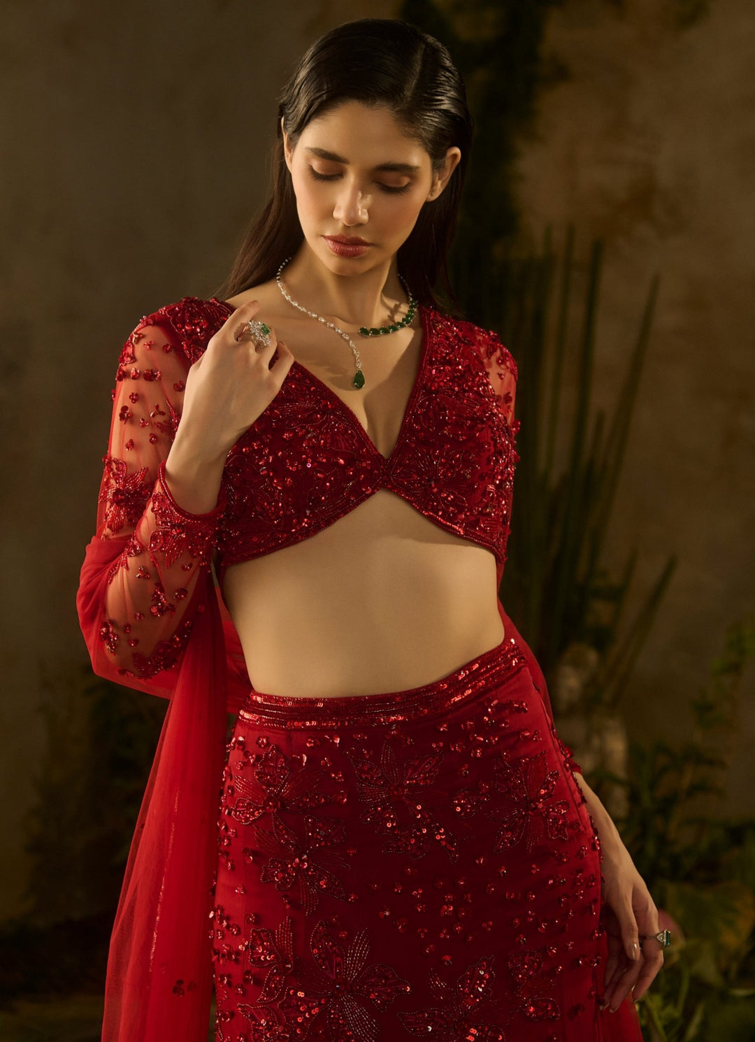 Regal Red Satin Georgette Lehenga Set Parul Gandhi - Fabilicious Fashion