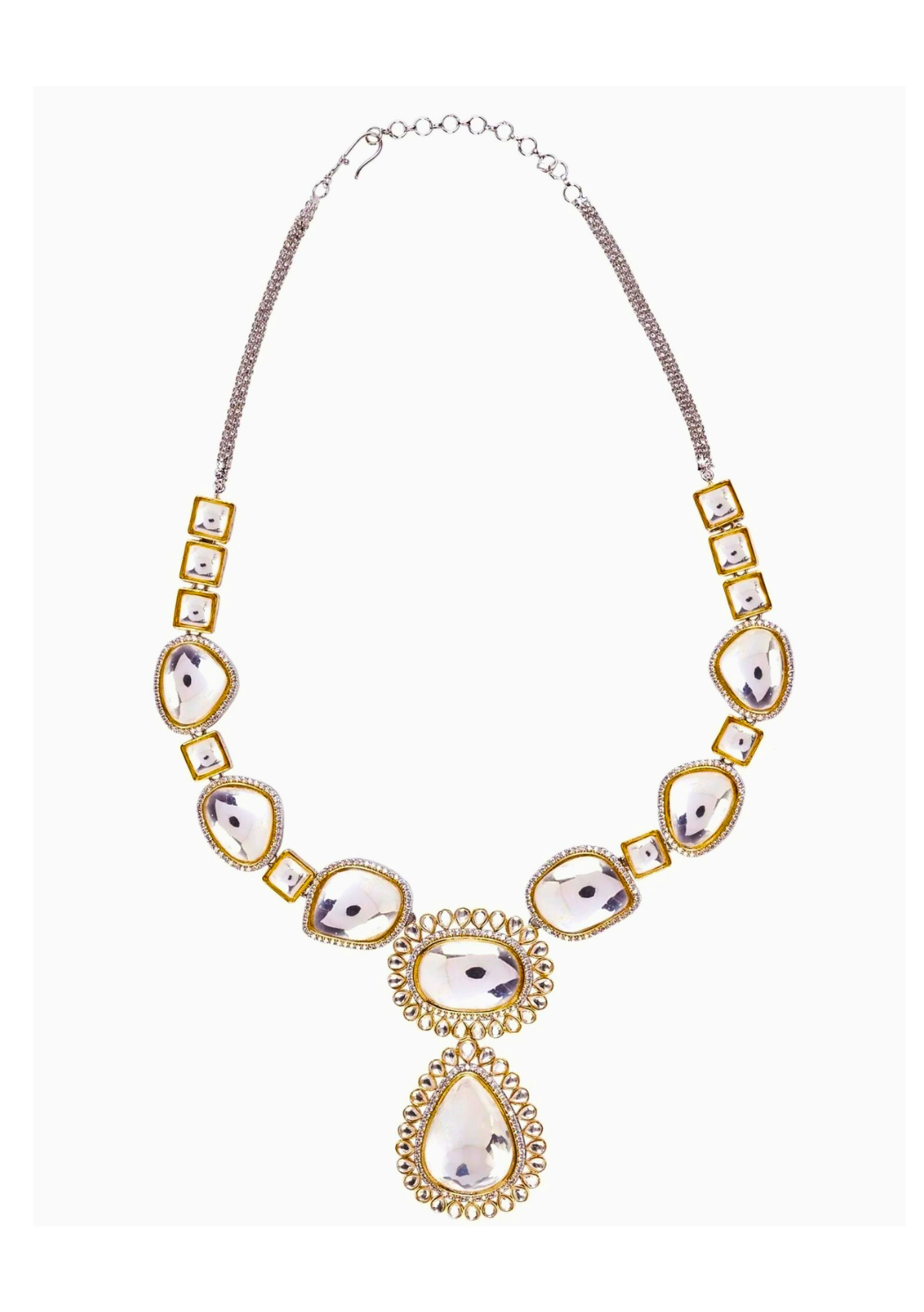 Silver Plated Statement Kundan Necklace Set