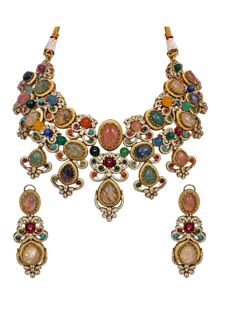 Multicolor Stone Floral Necklace Set