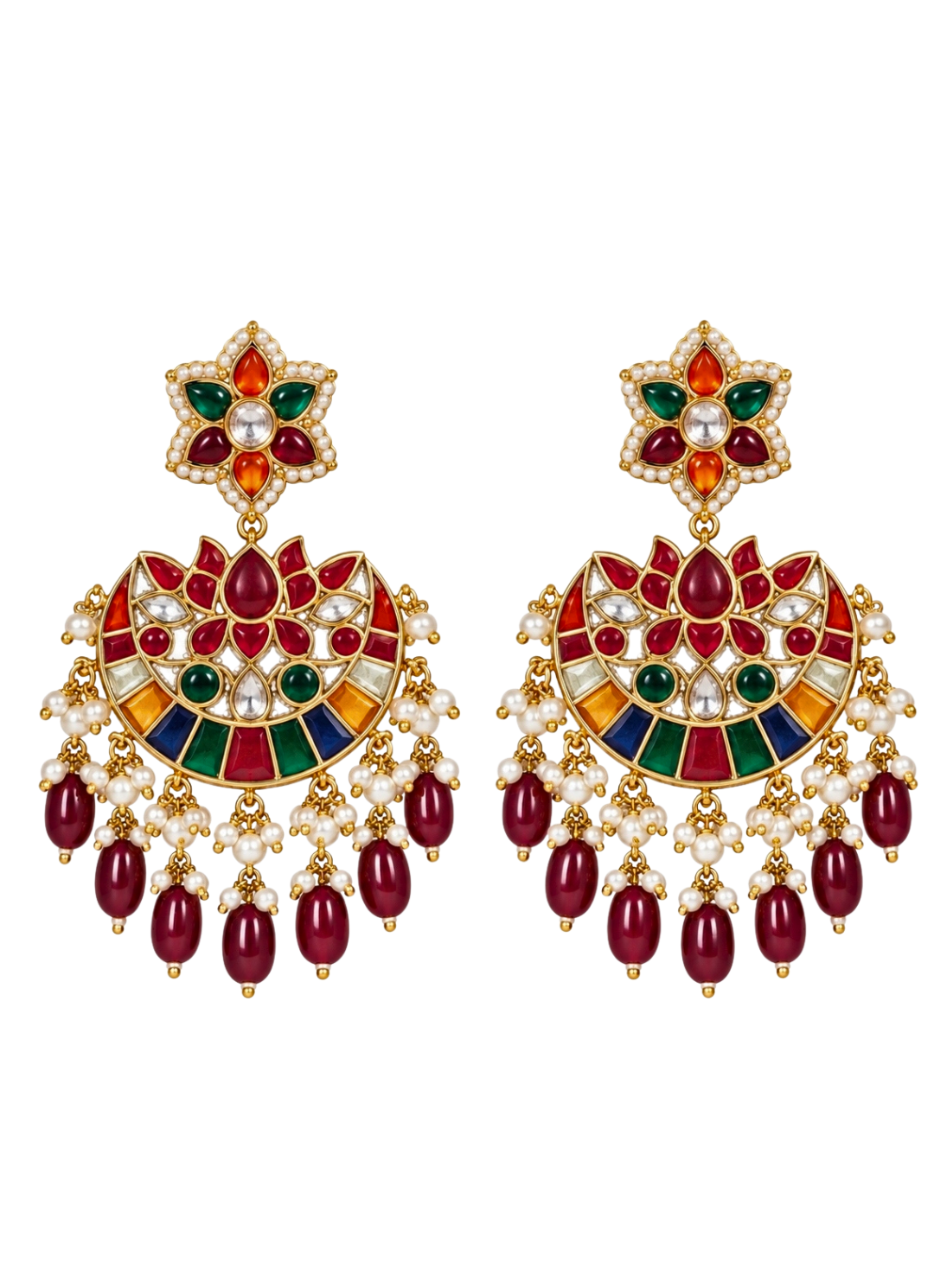 Multicolor Kundan Pearl Chandbali