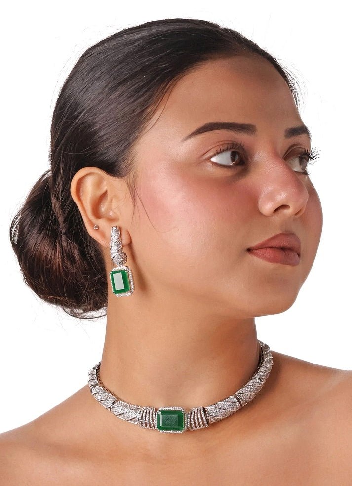 Mr Jewels Rhodium Plated Emerald Stone Choker SetFabilicious Fashion