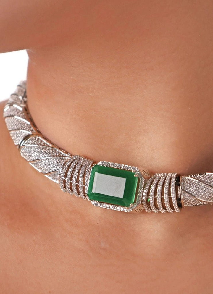 Mr Jewels Rhodium Plated Emerald Stone Choker SetFabilicious Fashion