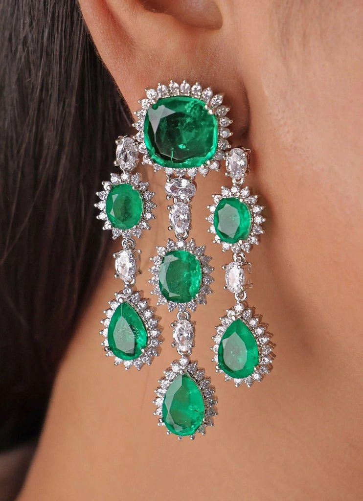 Mr Jewels Rhodium Plated Green Stone Chandelier EarringsFabilicious Fashion