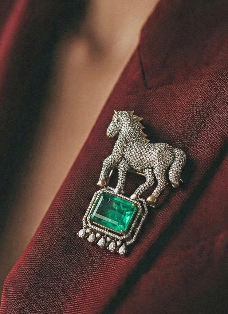 Rhodium Plated Green Stone Men&
