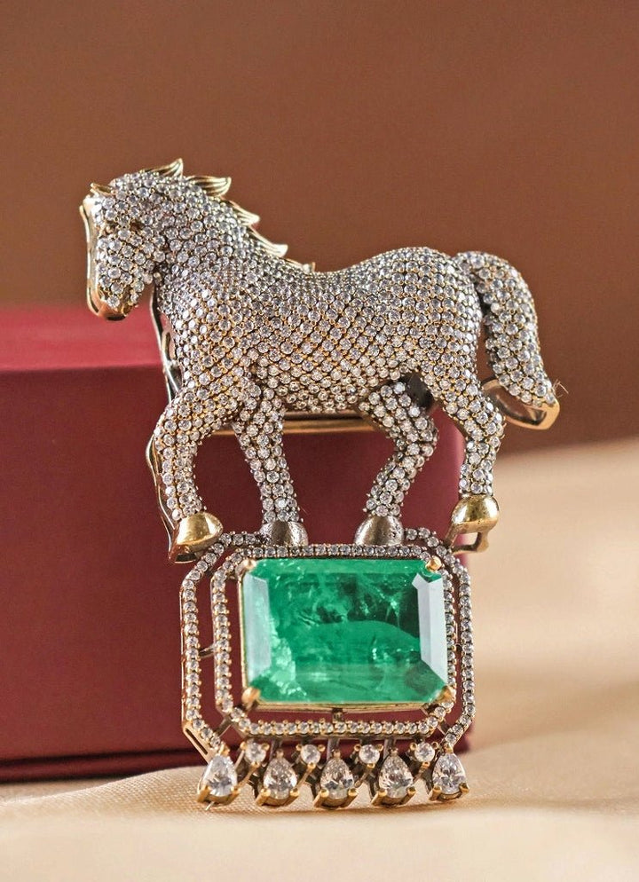 Rhodium Plated Green Stone Men&