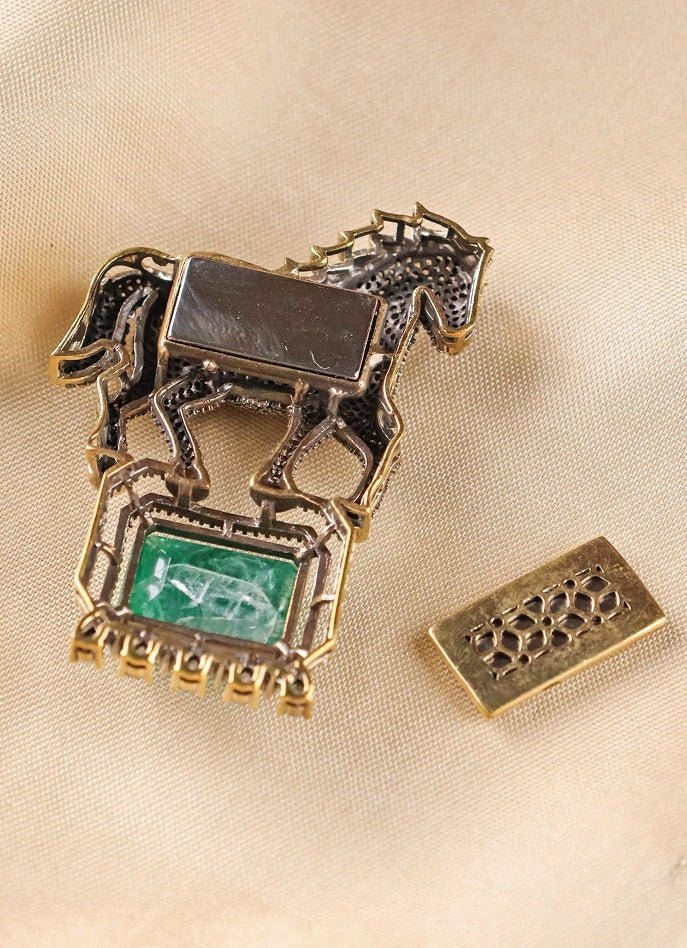 Rhodium Plated Green Stone Men&