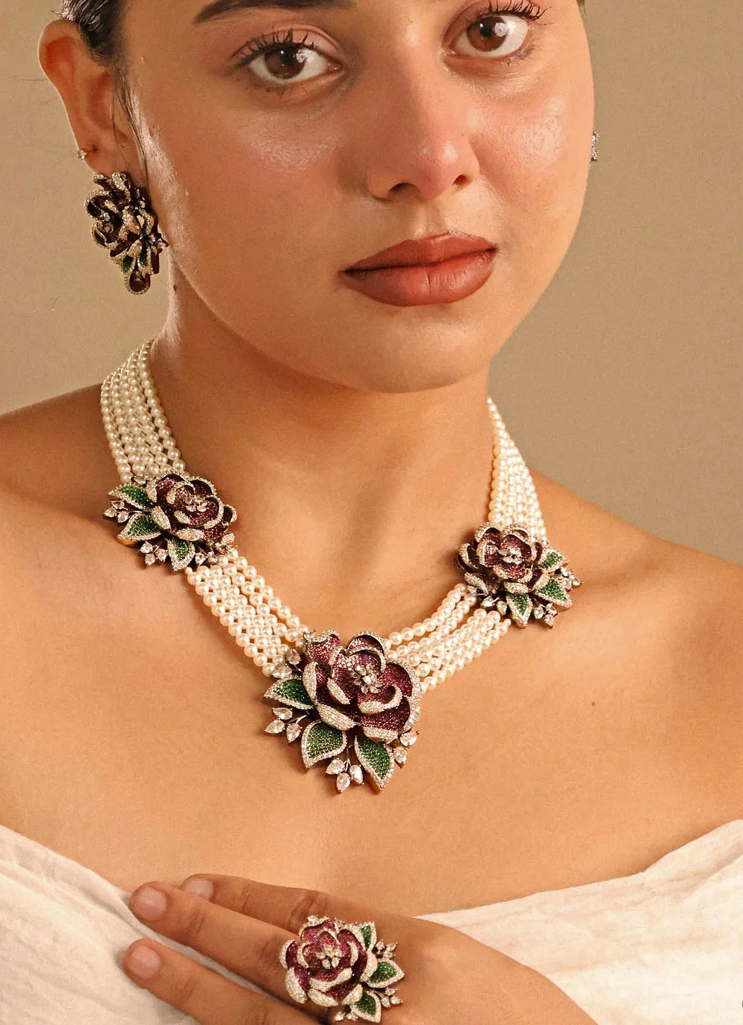 Mr Jewels Rhodium Plated Multicolor Pearl Necklace SetFabilicious Fashion