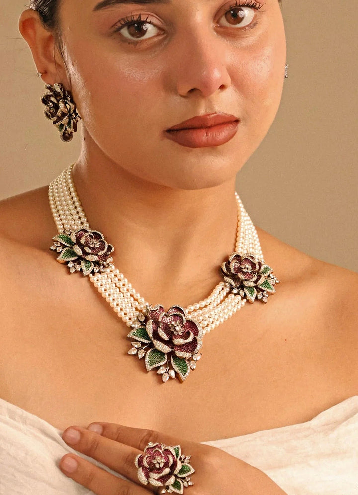 Mr Jewels Rhodium Plated Multicolor Pearl Necklace SetFabilicious Fashion