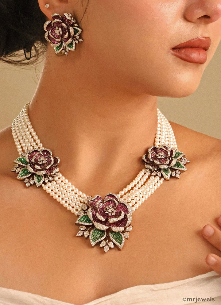 Mr Jewels Rhodium Plated Multicolor Pearl Necklace SetFabilicious Fashion