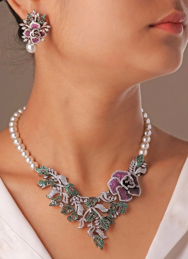 Mr Jewels Rhodium Plated Multicolor Pearl Statement Necklace SetFabilicious Fashion