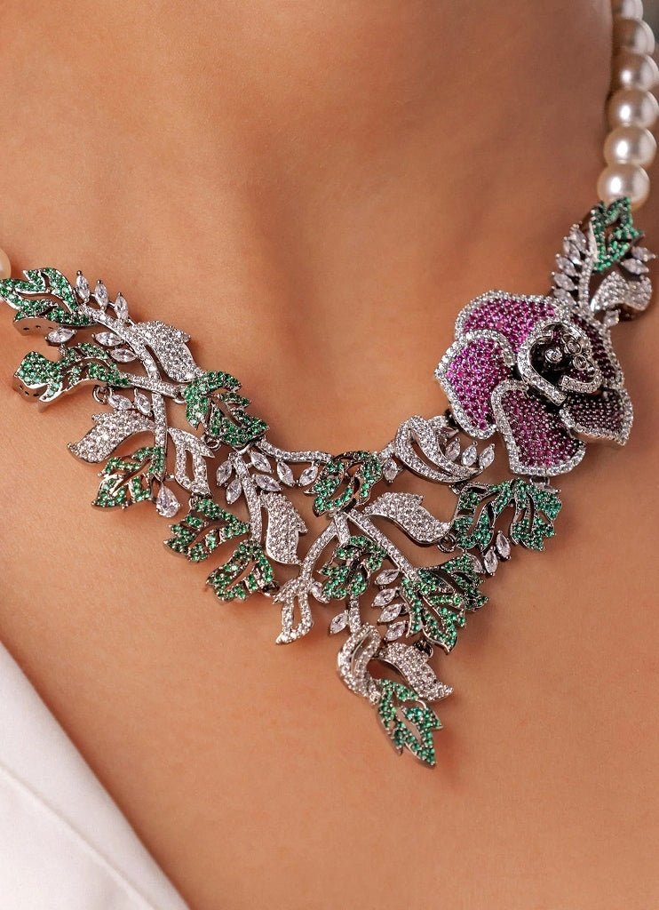 Mr Jewels Rhodium Plated Multicolor Pearl Statement Necklace SetFabilicious Fashion
