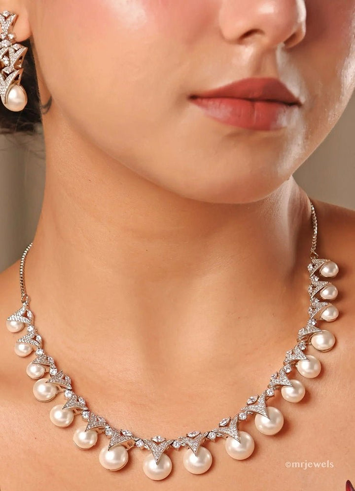 Rhodium Plated Pearl Necklace Set Mr Jewels - Fabilicious Fashion