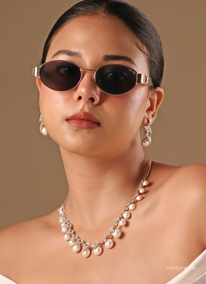 Rhodium Plated Pearl Necklace Set Mr Jewels - Fabilicious Fashion