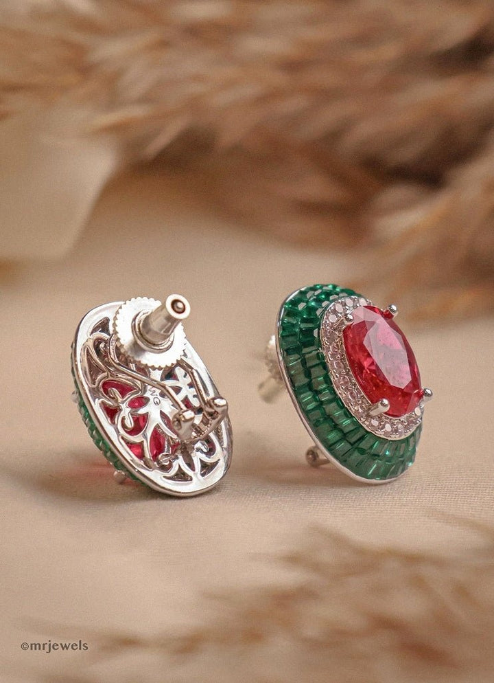 Mr Jewels Rhodium Plated Ruby And Green Stone StudsFabilicious Fashion
