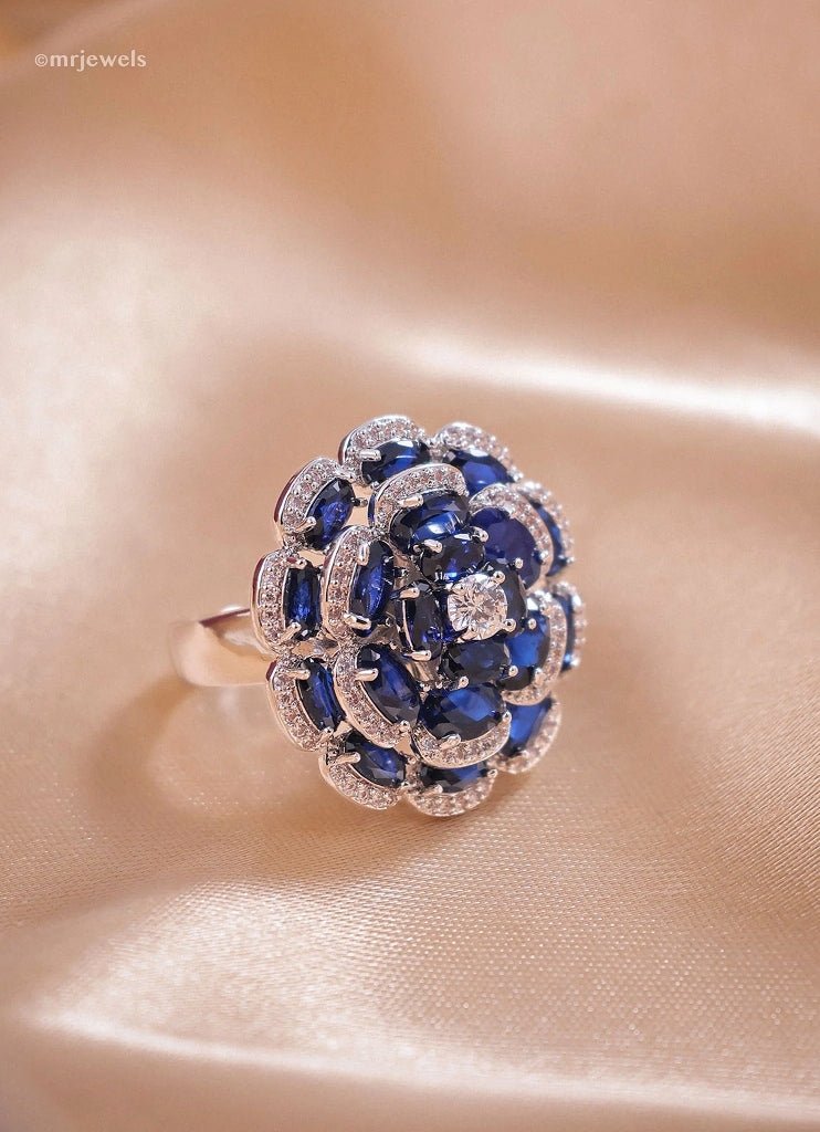 Rhodium Plated Zircon And Blue Stone Ring Mr Jewels - Fabilicious Fashion