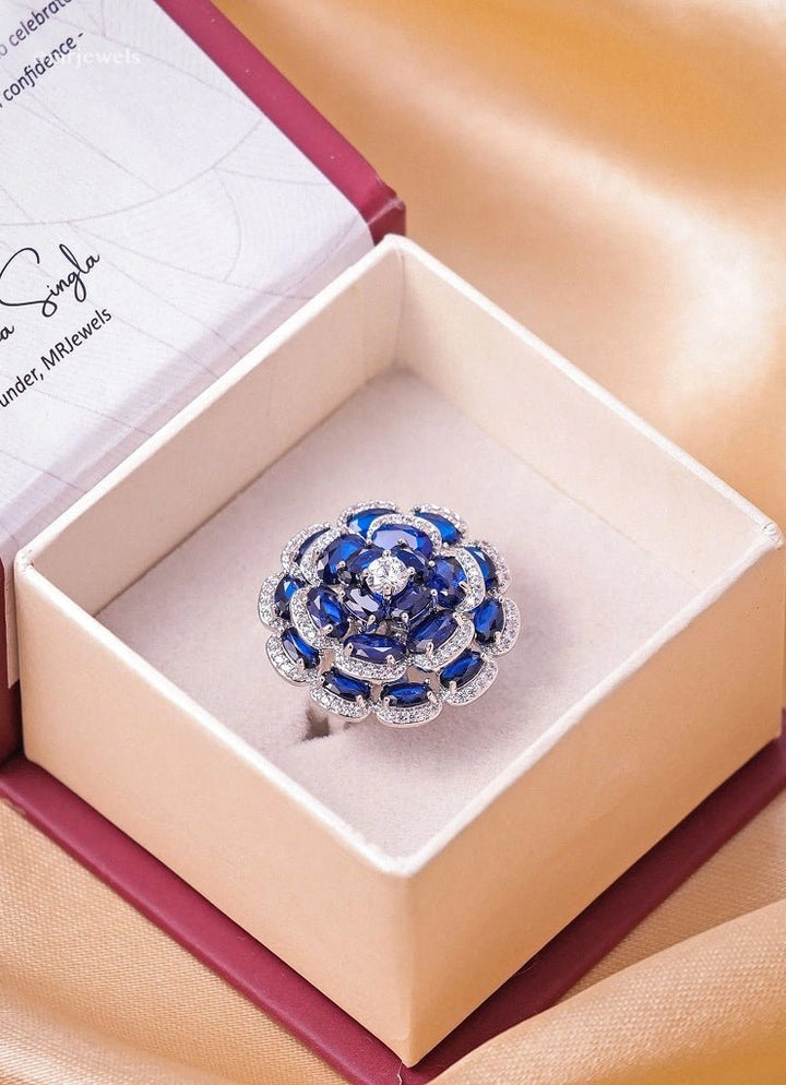 Rhodium Plated Zircon And Blue Stone Ring Mr Jewels - Fabilicious Fashion