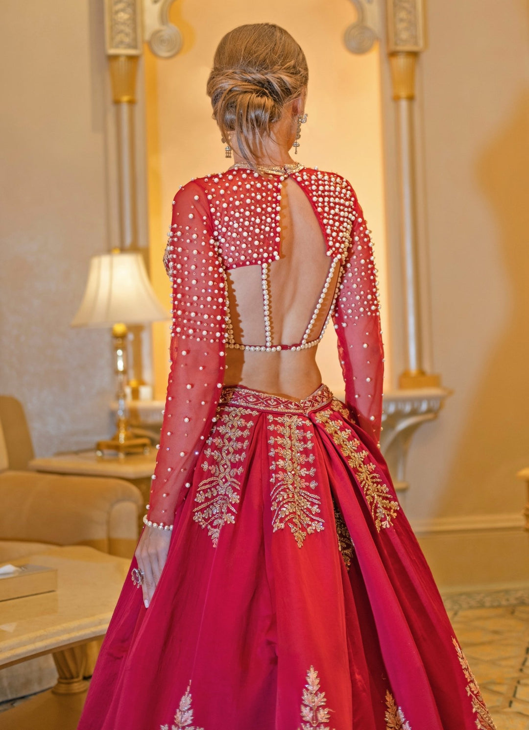 Rich Ruby Red Embroidered Bridal Satin Lehenga Set Jigar and Nikita - Fabilicious Fashion