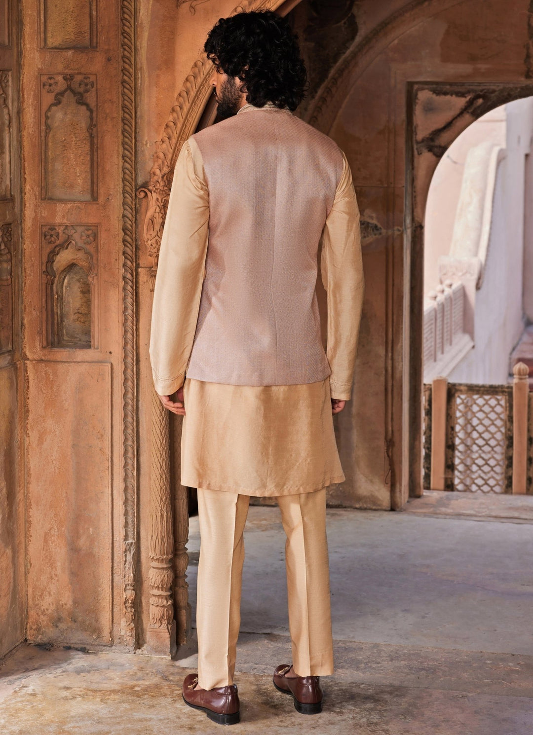 Rose Brown Embroidered Nehru Jacket Set Contrast By Parth - Fabilicious Fashion