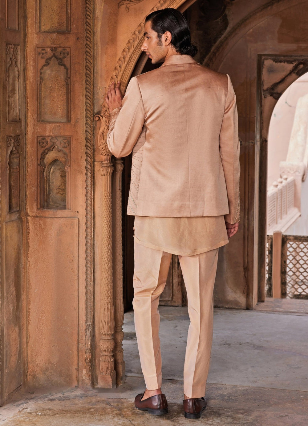 Rose Brown Embroidered Shirt Set With Jacket Contrast By Parth - Fabilicious Fashion